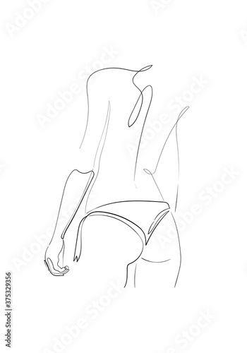 Continuous line Naked woman or one line drawing on white isolated background.