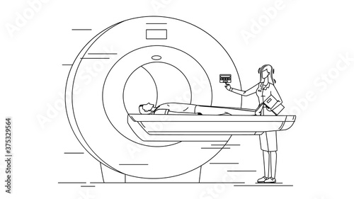 Nurse Preparing Patient For Mri Scan Test Vector