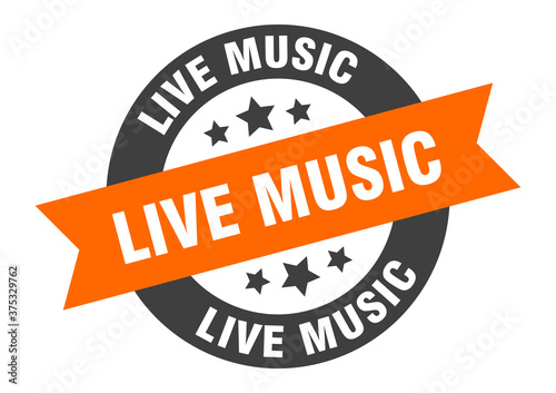 live music sign. round ribbon sticker. isolated tag