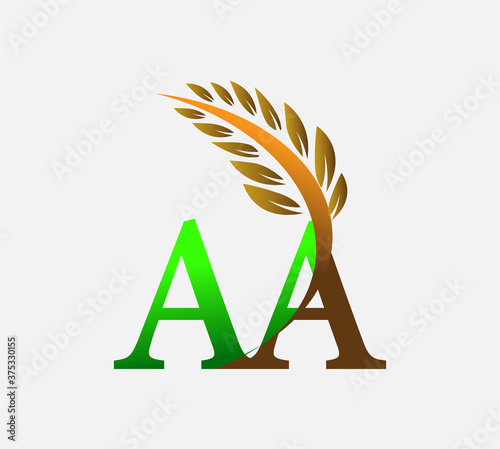 initial letter logo AA, Agriculture wheat Logo Template vector icon design colored green and brown.