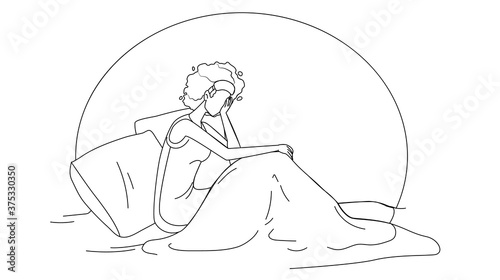 Insomnia Problem Suffering Girl In Bed Vector