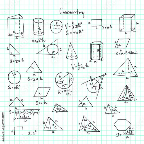 Illustration with hand drawn mathematics and elemets. Science collection. Vector doodlle illustration