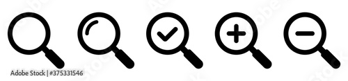 Magnifying glass simple icon collection. Search icon set. Vector photo