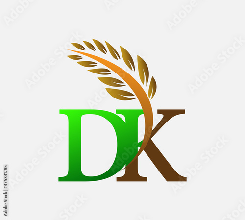 initial letter logo DK, Agriculture wheat Logo Template vector icon design colored green and brown. photo