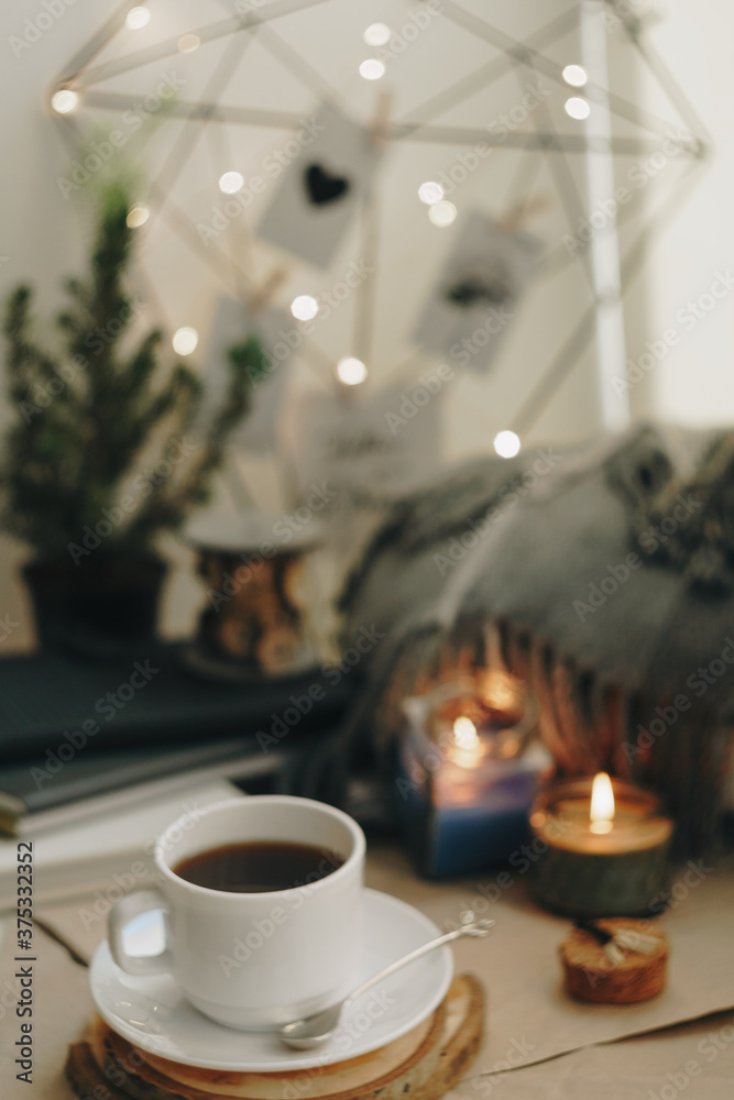 autumn home layout with a candle and a Cup of coffee autumn home layout with a candle and a Cup of coffee