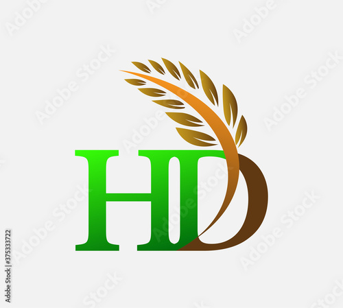 initial letter logo HD, Agriculture wheat Logo Template vector icon design colored green and brown.