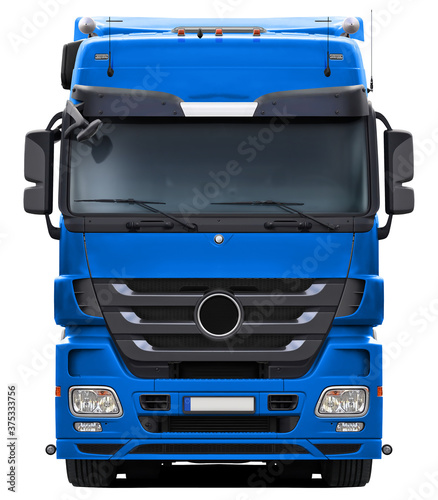 Fotografering European blue modern truck front view isolated on white background