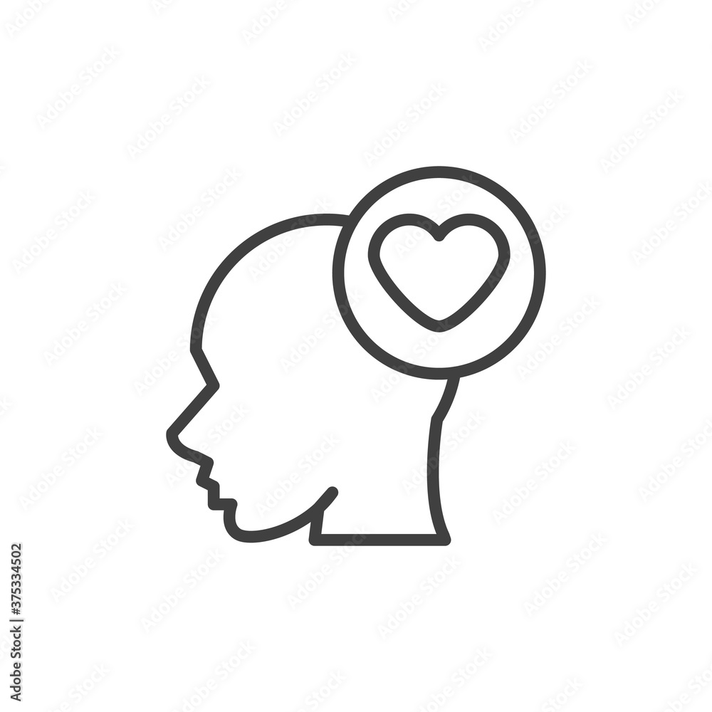 In love line icon. linear style sign for mobile concept and web design. Head with heart outline vector icon. Symbol, logo illustration. Vector graphics