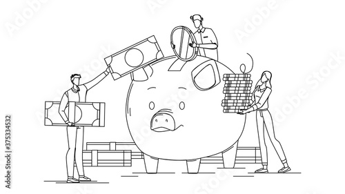 Businesspeople Add Money To Piggy Bank Vector
