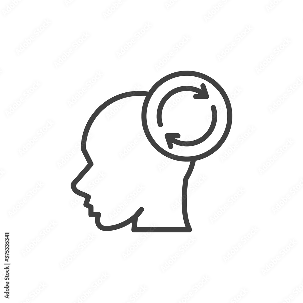 Head and reload arrow line icon. linear style sign for mobile concept and web design. Memory refresh outline vector icon. Symbol, logo illustration. Vector graphics Head and reload arrow line icon. linear style sign for mobile concept and web design. Memory refresh outline vector icon. Symbol, logo illustration. Vector graphics