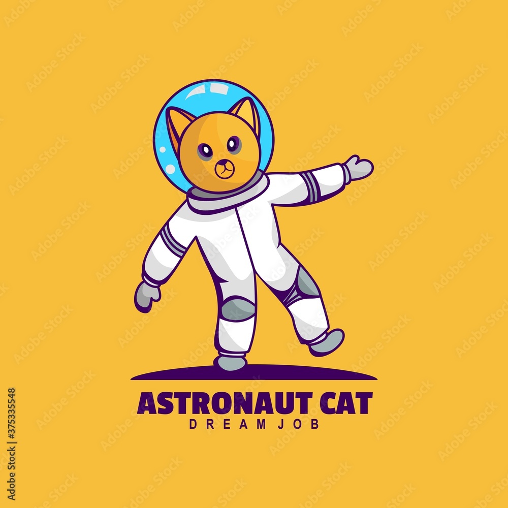 Vector Logo Illustration Astronaut Cat Simple Mascot Style.