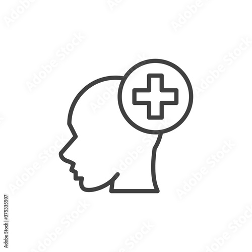 Mental health line icon. linear style sign for mobile concept and web design. Head with medical cross outline vector icon. Symbol, logo illustration. Vector graphics