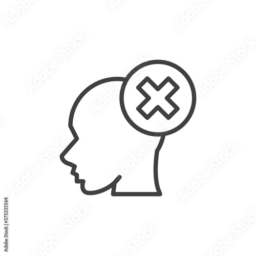 Wrong think line icon. linear style sign for mobile concept and web design. Head with cross mark outline vector icon. Symbol, logo illustration. Vector graphics