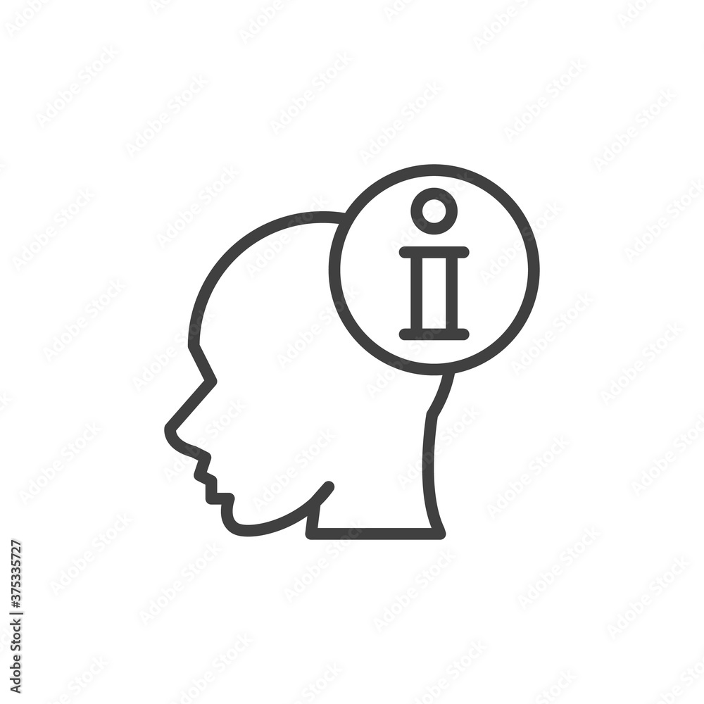 Information head line icon. linear style sign for mobile concept and web design. Head with info sign outline vector icon. Symbol, logo illustration. Vector graphics Information head line icon. linear style sign for mobile concept and web design. Head with info sign outline vector icon. Symbol, logo illustration. Vector graphics