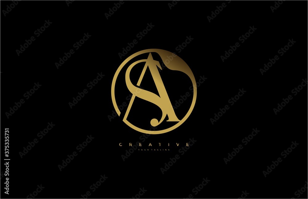 SA AS Letter Linked Rounded Shape Luxury Premium Golden Logo SA AS Letter Linked Rounded Shape Luxury Premium Golden Logo