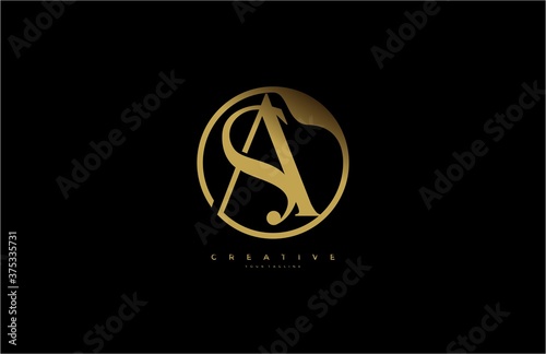 SA AS Letter Linked Rounded Shape Luxury Premium Golden Logo