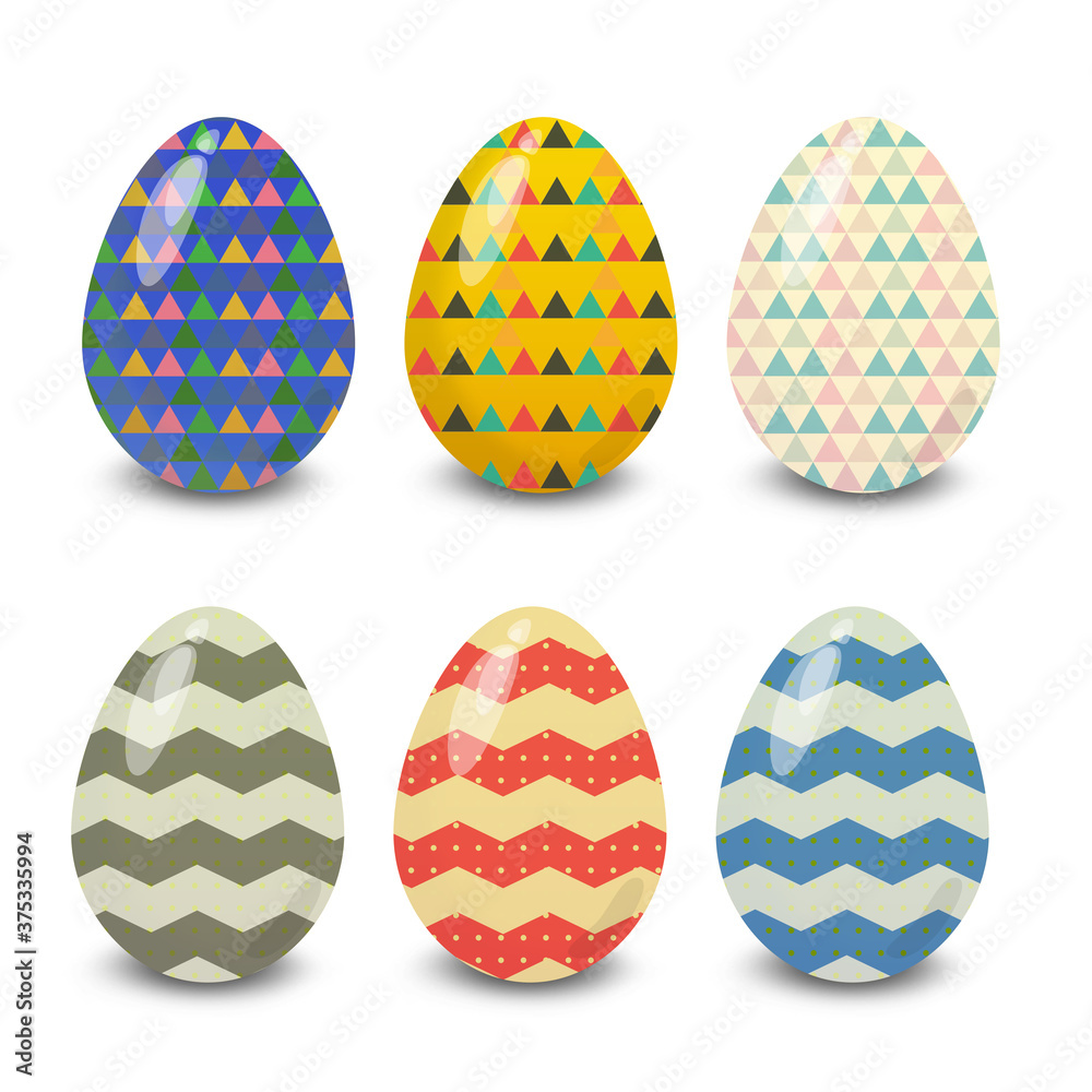 Colorful Easter eggs pattern celebrate Spring on white background. Illustration.