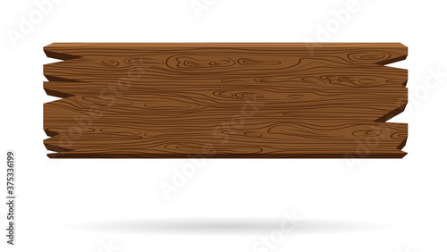 Brown wooden sign, old plank for text or design is isolated on white background. Vector illustration