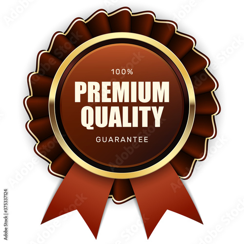 100% premium quality guarantee badge ribbon gold brown metallic luxury logo