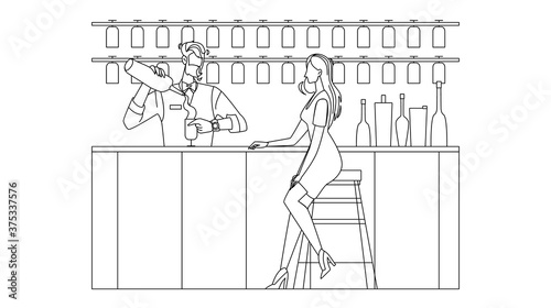 Bartender Expert Making Cocktail For Woman Vector