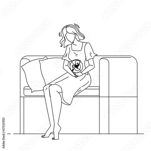 Pregnant Young Woman Think About Abortion Vector