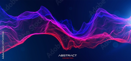 Abstract wave background. Music or sound illustration. Big data technology. Artificial intelligence concept. Network visualisation. Futuristic quantum computing.