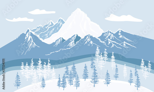 Mountain landscape, hand drawn illustration	