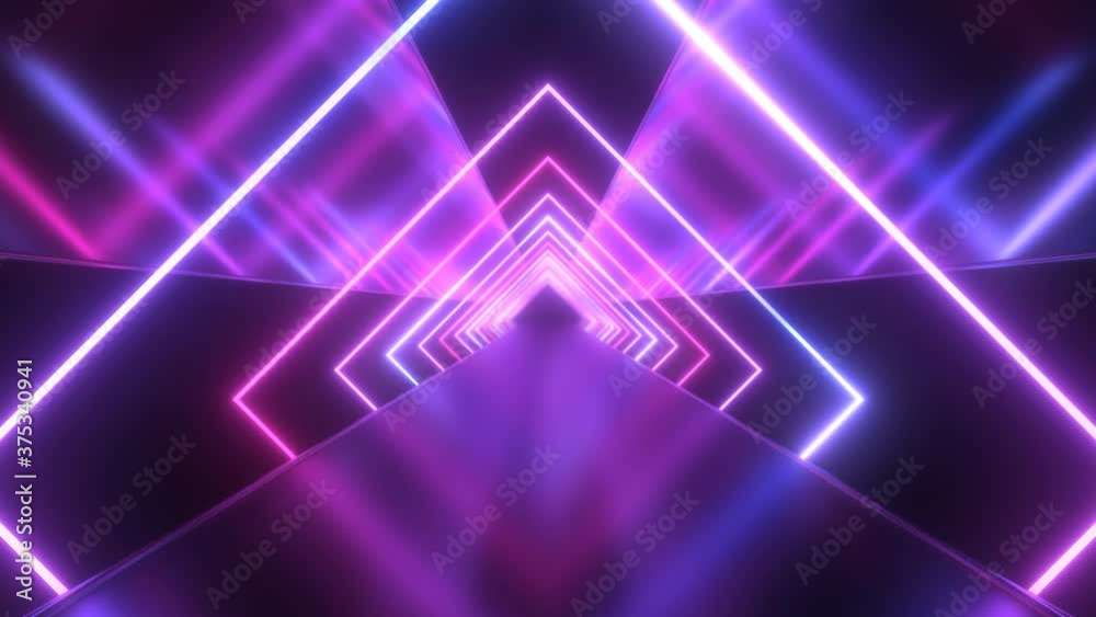 Future Neon Laser Squares with Ultraviolet Light Tunnel Reflections - 4K Seamless Loop Motion Background Animation