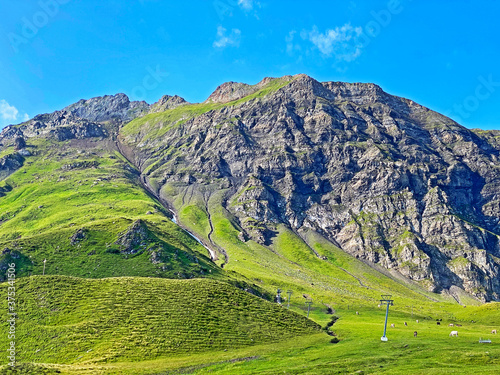 Alpine peak Glogghüs (Glogghues or Glogghus) above the Melchsee lake and in the Uri Alps mountain massif, Melchtal - Canton of Obwald, Switzerland (Kanton Obwalden, Schweiz) photo