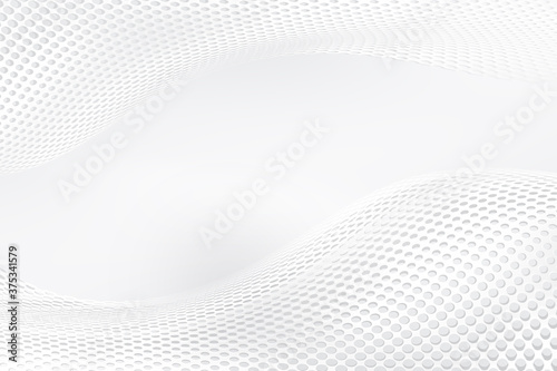 Futuristic white web background. Elegant modern interface design. Grey dots tone gradient with fluid flow halftone wave.