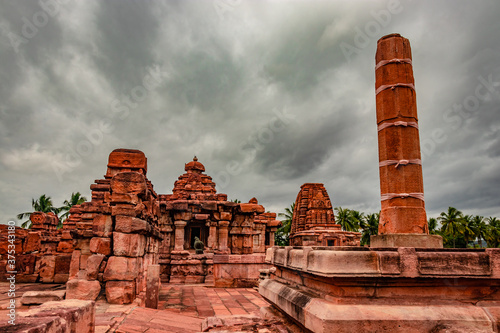 mallikarjuna temple pattadakal breathtaking stone art from different angle with dramatic sky photo