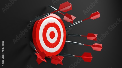 All dart arrows missed target.3d illustration.