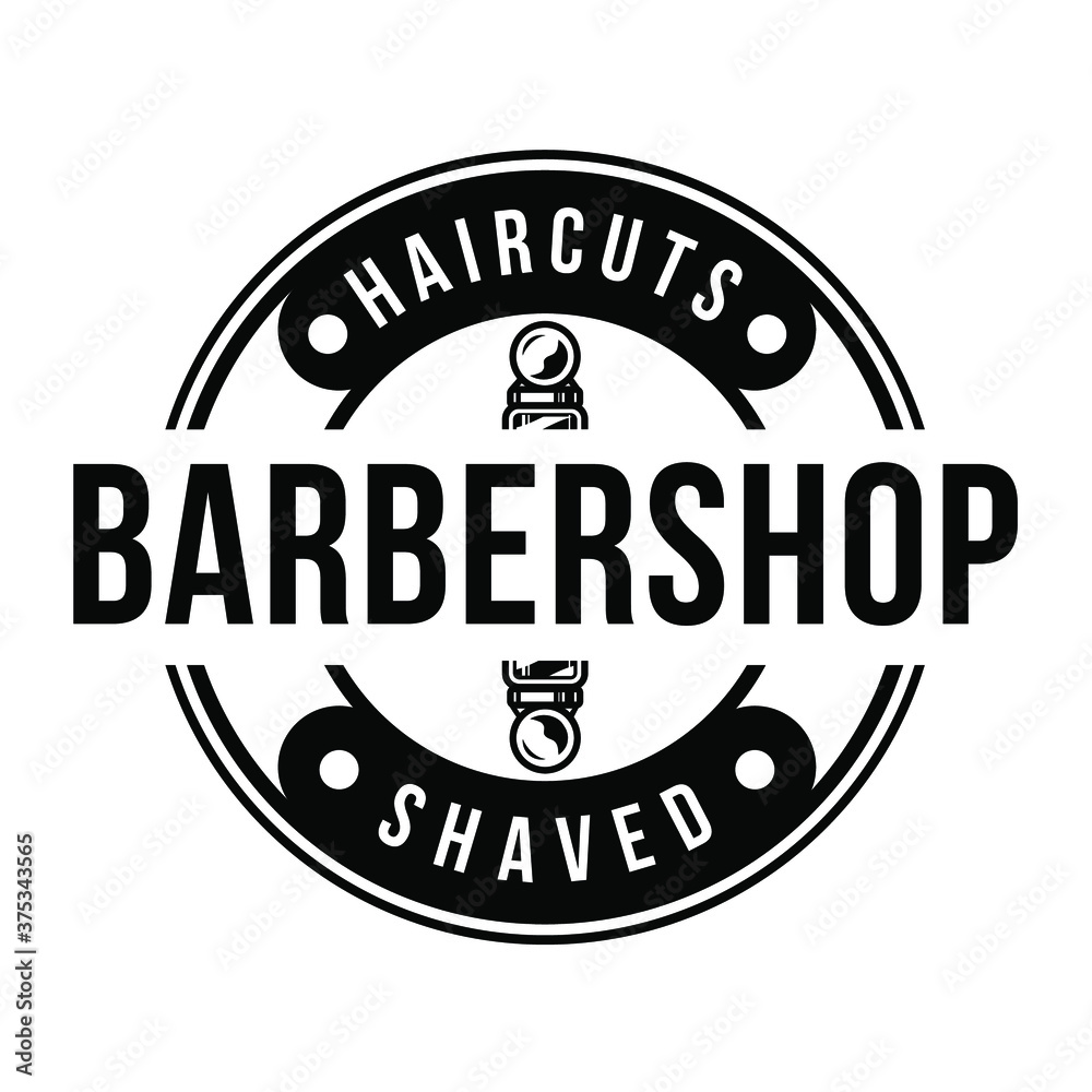 Round Barbershop Logo with Barber Pole Vintage Retro Design Illustration Icon