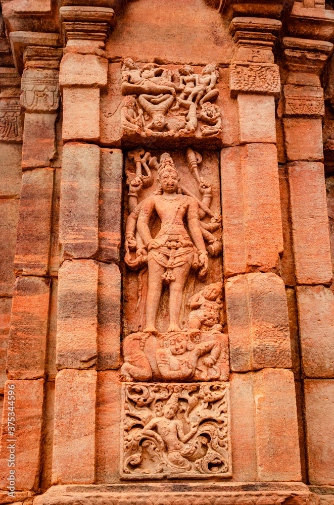 sculptures of hindu gods on facade of 7th century temple carved walls in Pattadakal sculptures of hindu gods on facade of 7th century temple carved walls in Pattadakal