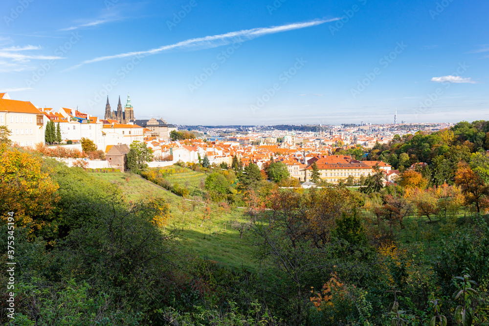 View of colorful old town and Prague castle, Czech Republic