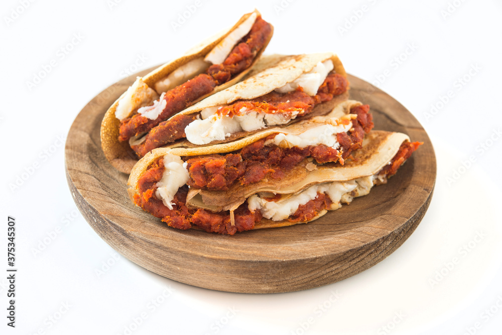 crepe sobrasada and cheese front view crepe sobrasada and cheese front view
