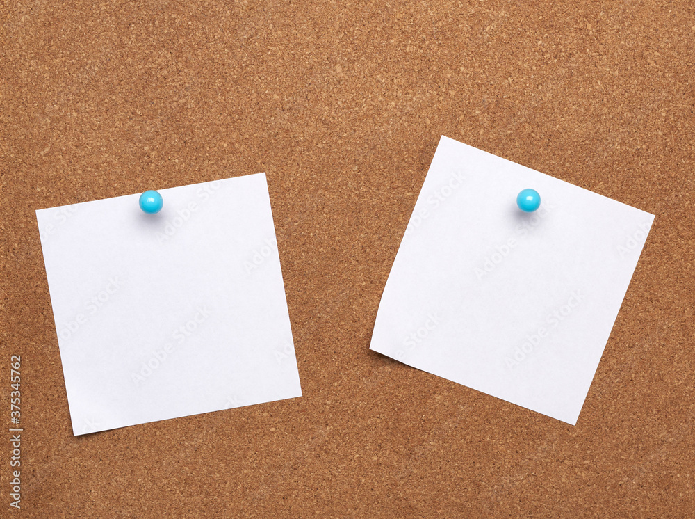 blank square white sheet of paper attached with blue button on a brown background blank square white sheet of paper attached with blue button on a brown background