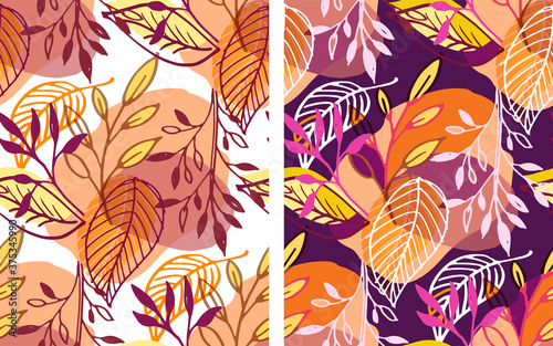 Autumn cute hand drawn doodle leaf and flower set. Abstract  for pattern  background  fabric.