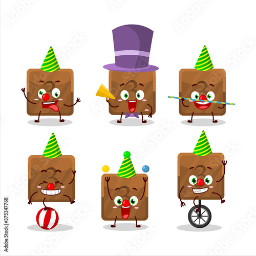 Cartoon character of third first button with various circus shows