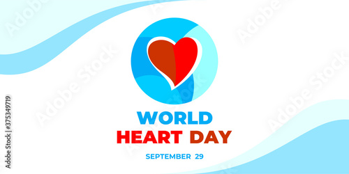 World heart day. Vector heart concept design. For banner, flyer, poster, social medial and hospital. Illustration with red heart, globe and text World heart day. September 29.