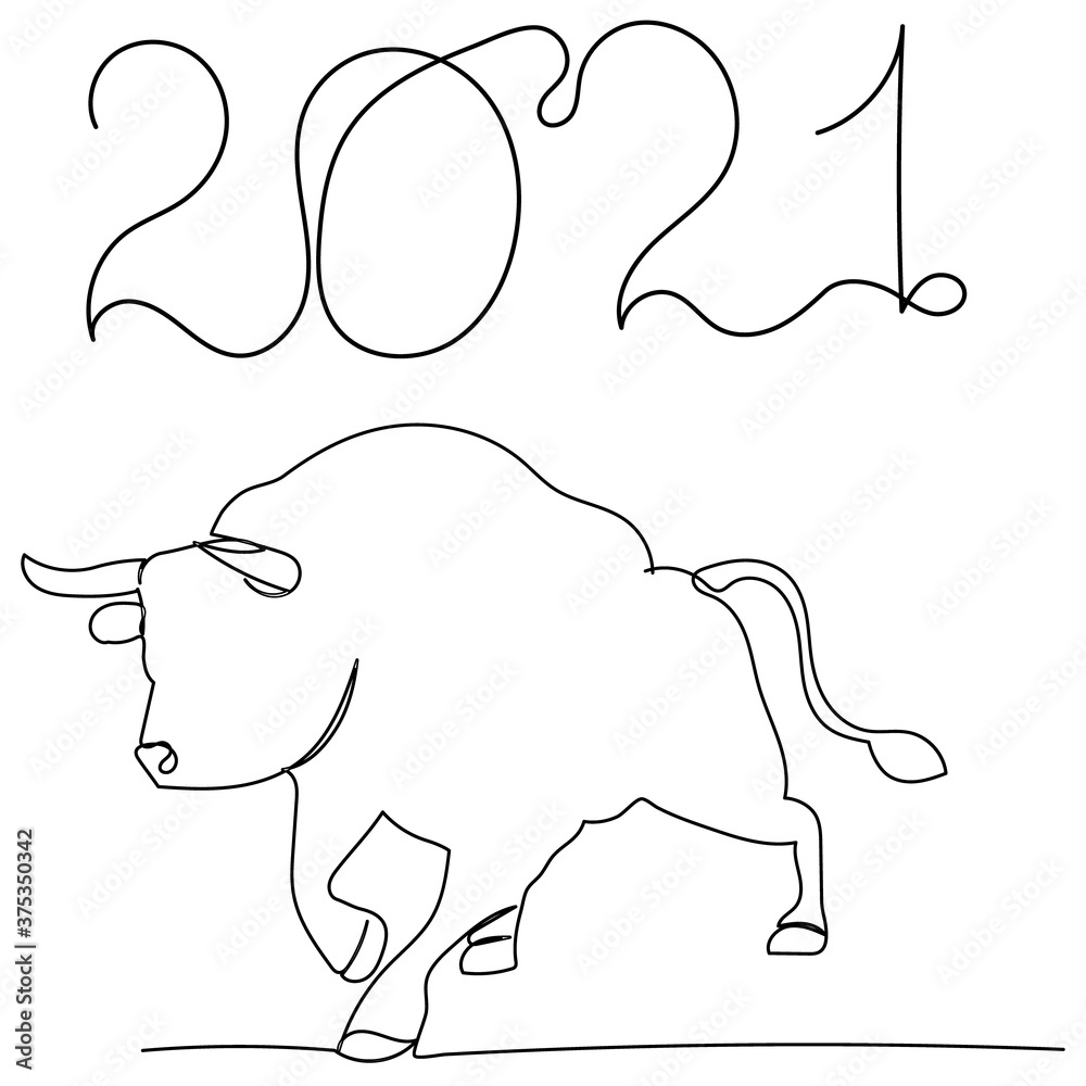 one line drawing bull symbol of 2021 one line drawing bull symbol of 2021