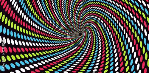 Abstract dotted tunnel. 3D vector illustration with hypnotic and psychedelic effect.