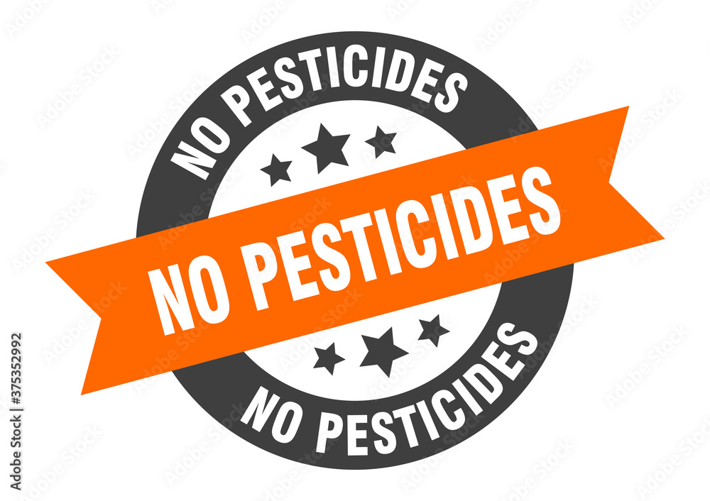 Fototapeta premium no pesticides sign. round ribbon sticker. isolated tag