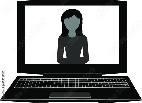 Girl during online lesson. Applicable for Online education, Homeschooling, distance learning, Online Tutoring. Monochrome. 