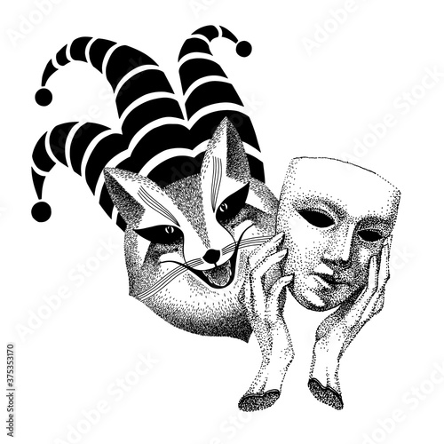 Hypocrite, trickster. The fox is hiding behind a mask. anthropomorphic animal, rogue, mischievous. Hearth Fox player. Joker is an evil trickster.