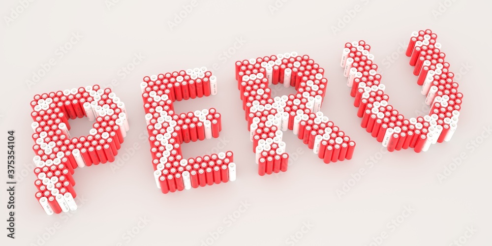 PERU text made with many batteries. Electrical technologies related 3d rendering PERU text made with many batteries. Electrical technologies related 3d rendering
