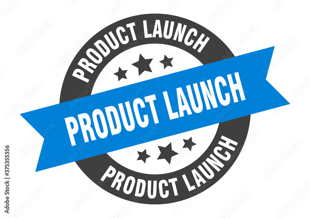 Fototapeta premium product launch sign. round ribbon sticker. isolated tag