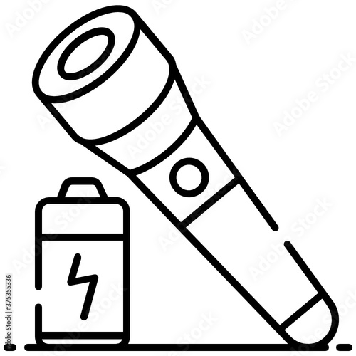 
A portable torch light with battery in icon
