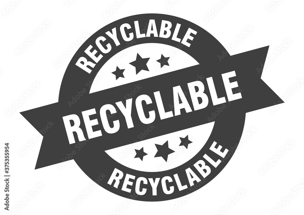 Fototapeta premium recyclable sign. round ribbon sticker. isolated tag