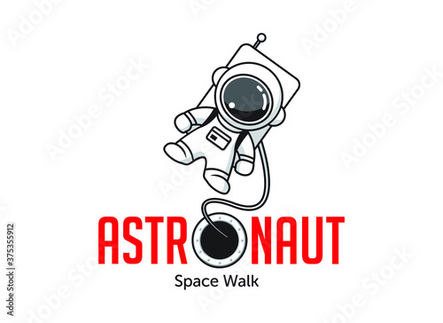 Astronaut spacewalking, floating in space. Vector logo/illustration